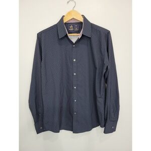 Rugby University Mens Dark Blue Geometric Print Stretch Button Up Shirt‎ Medium